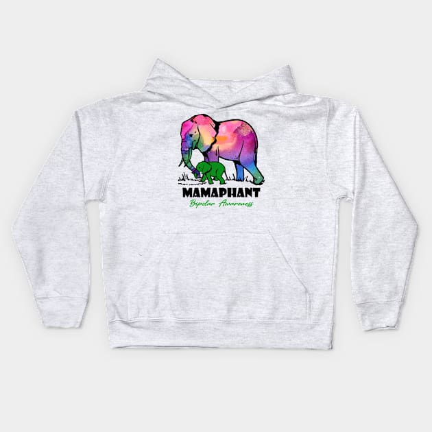 Bipolar Awareness Mamaphant, Happy Mothers Day Kids Hoodie by DAN LE